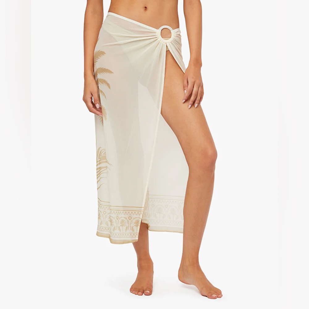 O-ring Mesh Midi Skirt Cover Up in Off White